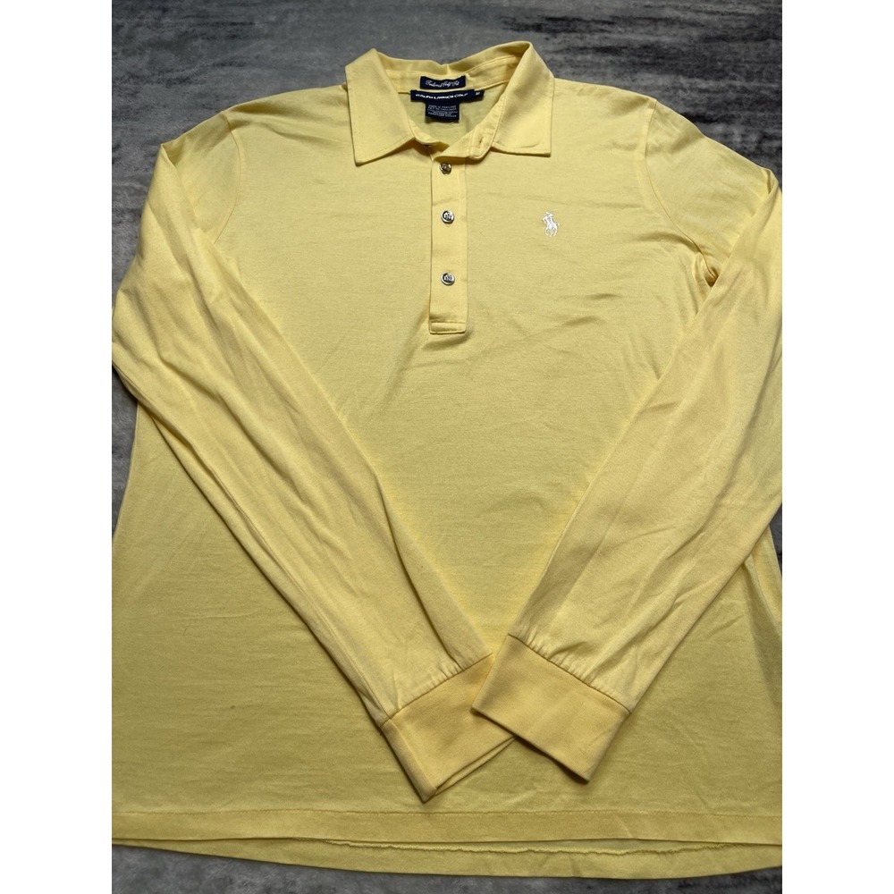 Ralph Lauren Golf Fitted Women's M Yellow Polo Shirt Long Sleeve T Snap Casual